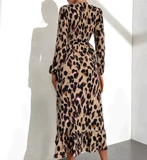 Leopard Print Dress – V-Neck Elegant Women's Fashion