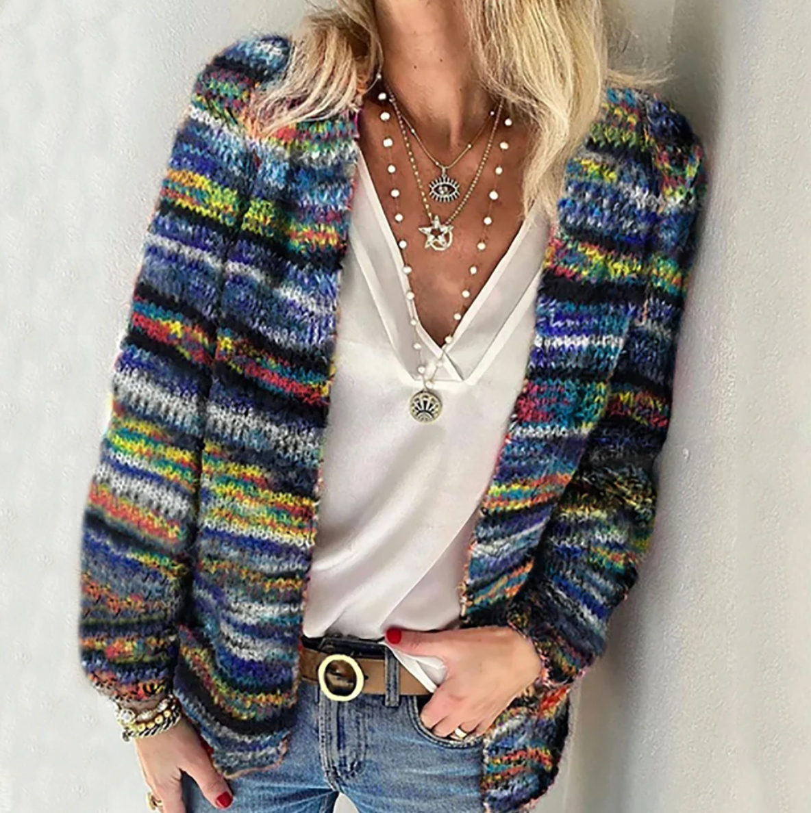 Multicolored Cardigan Women – Cozy Knit Sweater for Casual Wear