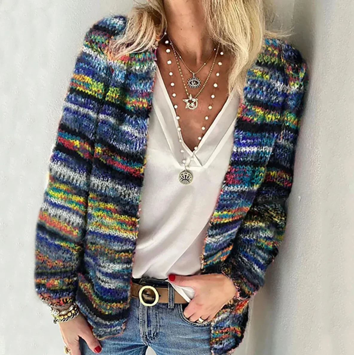 Colorful Women's Cardigan – Cozy Knit Sweater for Fall