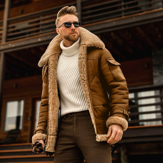 Sheepskin Jacket Men – Stylish Warm Leather Coat for Winter