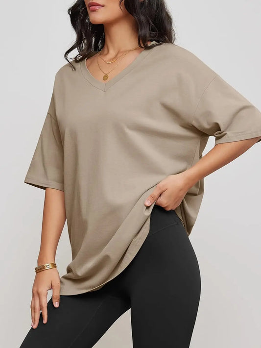 V-Neck Oversized T-Shirt Women – Casual Loose Fit Tee for Everyday Wear