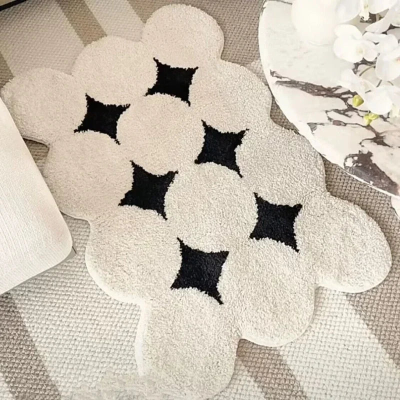 Non-Slip Area Rug – Minimalist Milk White Flock Rug for Living Room & Hallway