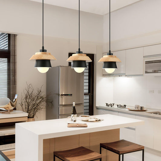 Scandinavian Pendant Light – Wood and Stone Design for Home Office Decor