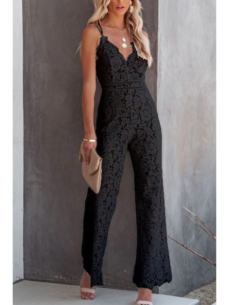 V-Neck Lace Back Jumpsuit – Elegant Women's Romper for Parties