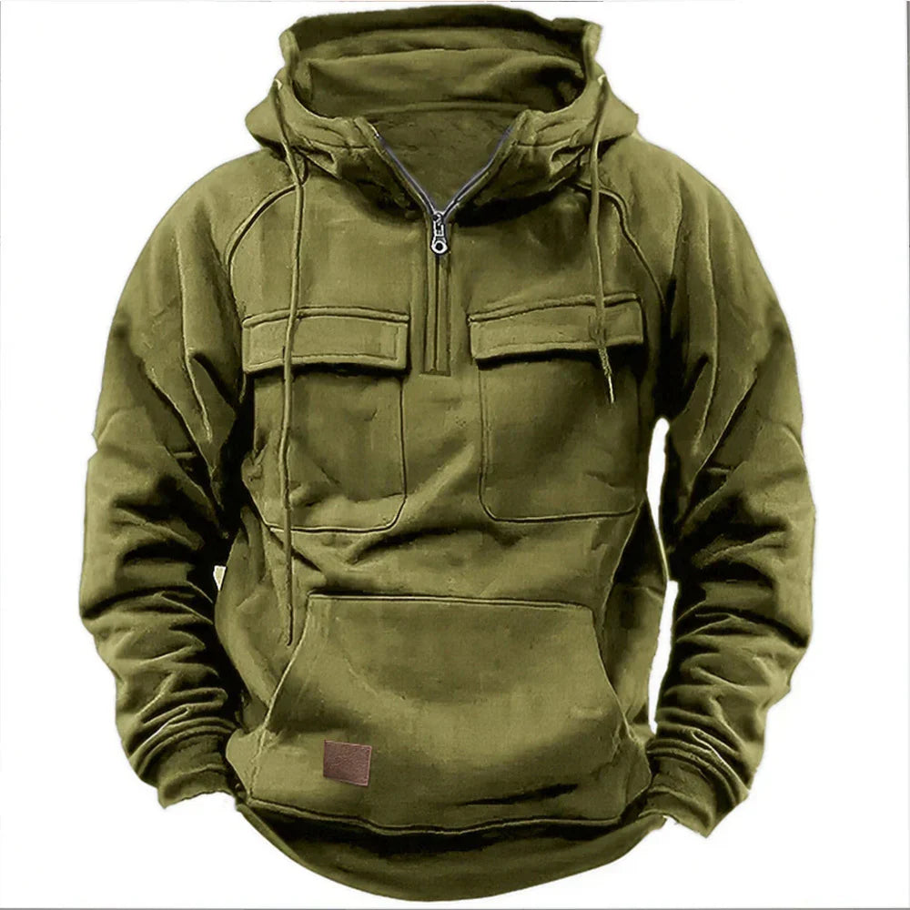 Hooded Sweatshirt with Half Zipper – Warm Casual Pullover for Men