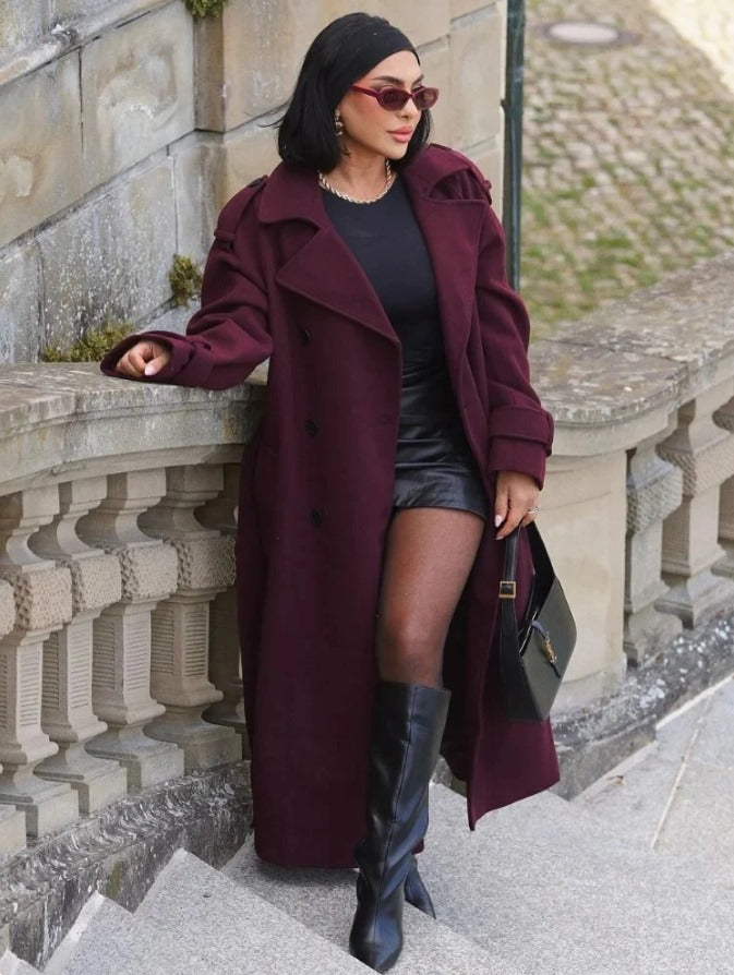 Elegant Burgundy Coat – Stylish Women's Outerwear for Fall and Winter