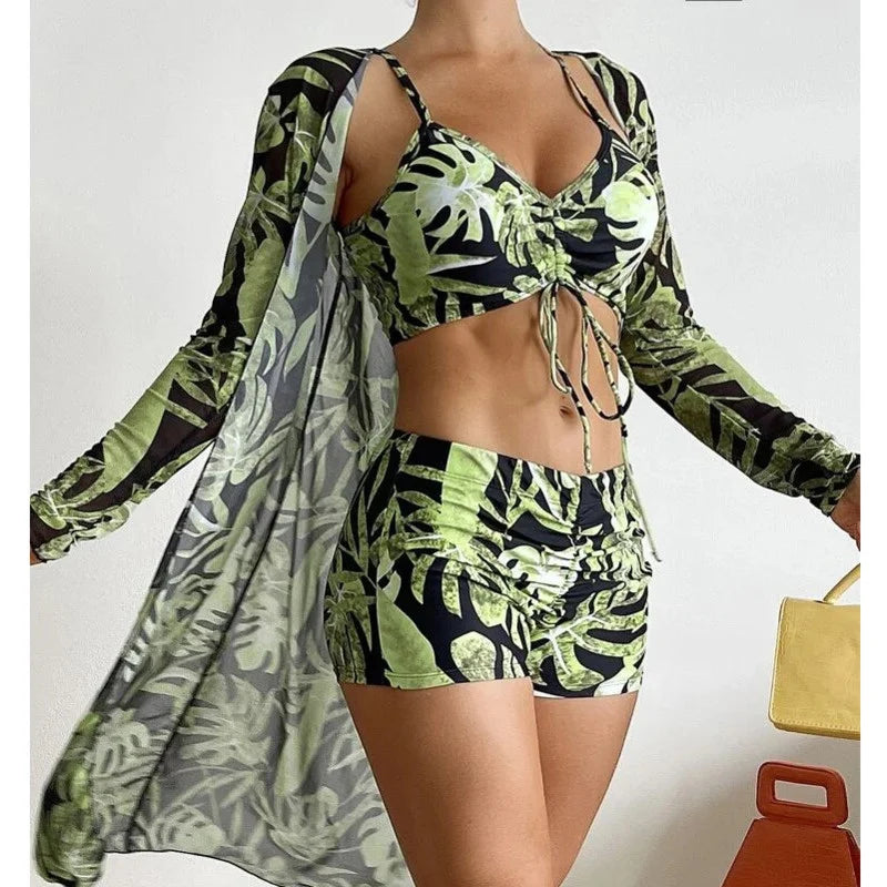 Bikini Set Women – 3 in 1 Swimwear Top Bottom Kimono