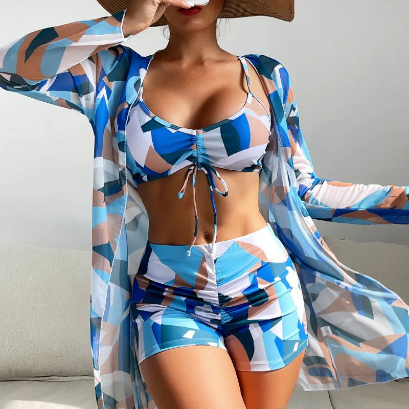 Bikini Set Women – 3 in 1 Swimwear Top Bottom Kimono