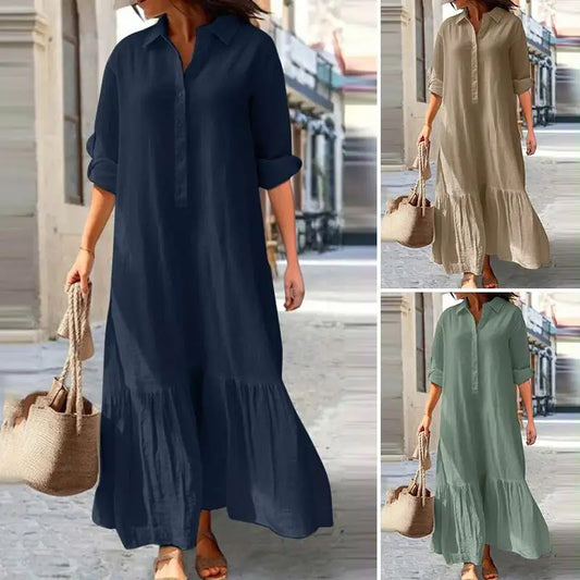 Summer Dress Women – Long Button-Up Dress for Casual Elegance