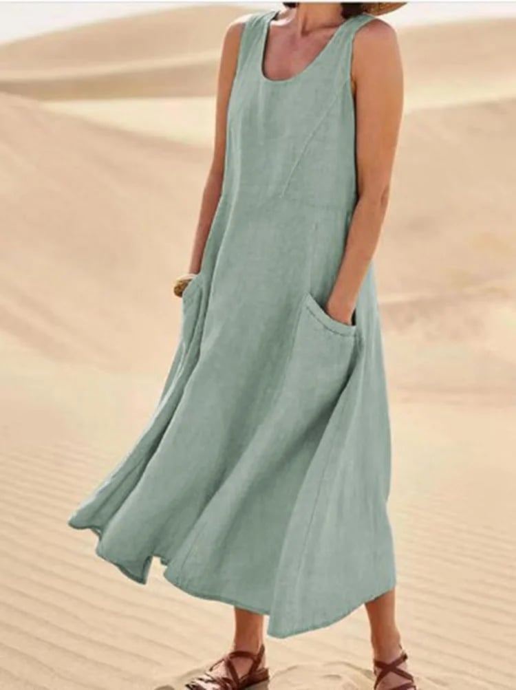 Women's Sleeveless Cotton Dress with Pockets – Casual Chic Summer Dress