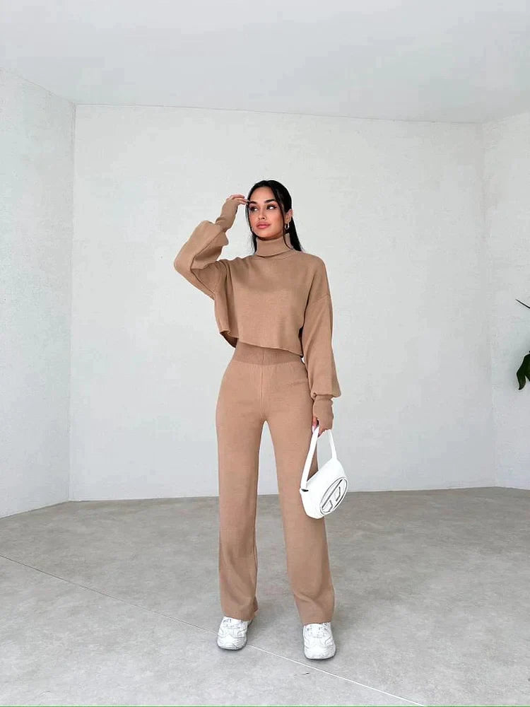 Knitted Turtleneck Jumpsuit – Women's Stylish Knitwear for Casual or Dressy Occasions