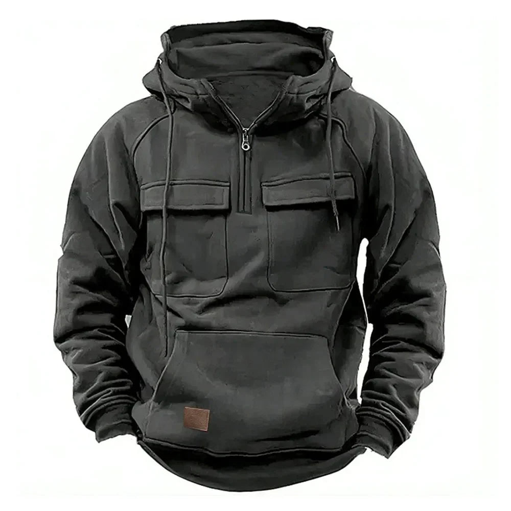 Hooded Sweatshirt with Half Zipper – Warm Casual Pullover for Men