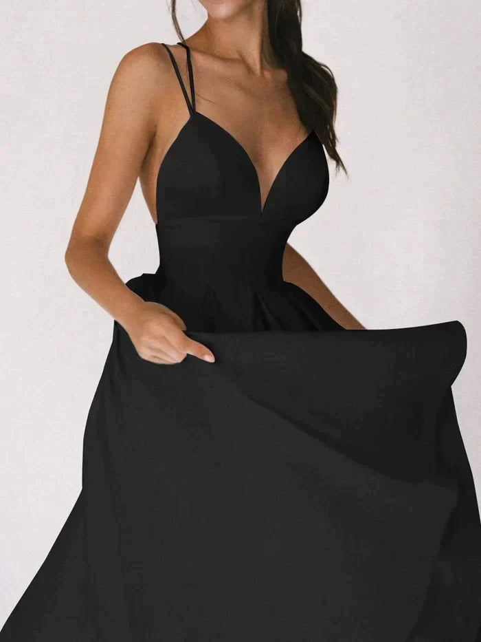 Elegant V-Neck Dress with Straps – Chic Evening Gown for Women