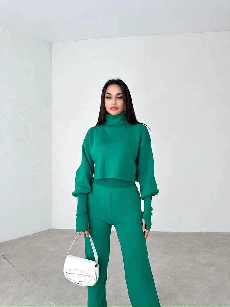 Knitted Turtleneck Jumpsuit – Women's Stylish Knitwear for Casual or Dressy Occasions