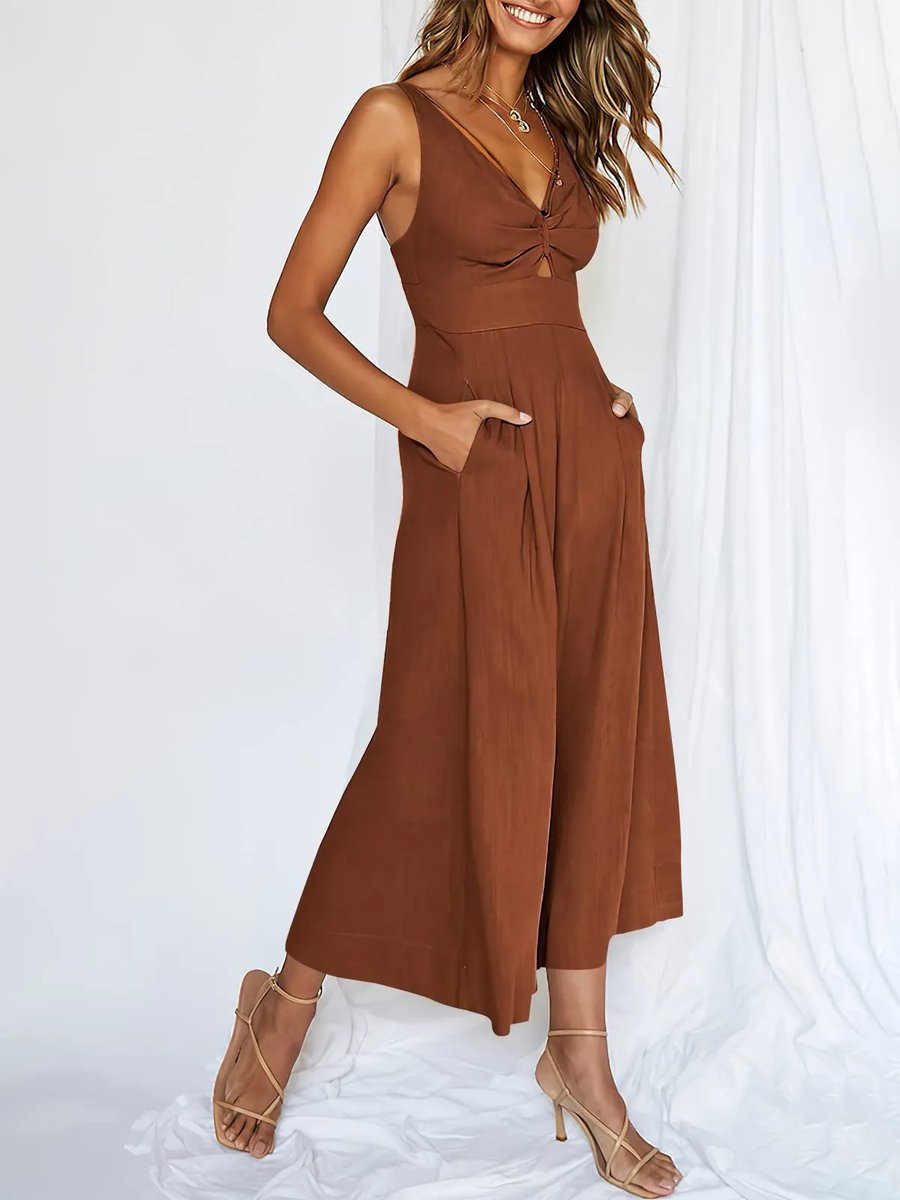 High-Waisted Jumpsuit – V-Neck Elegant Women's Outfit