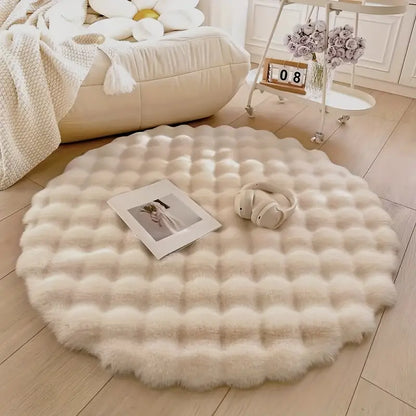 Faux Fur Round Rug – Soft Cozy Area Rug for Home Office Decor