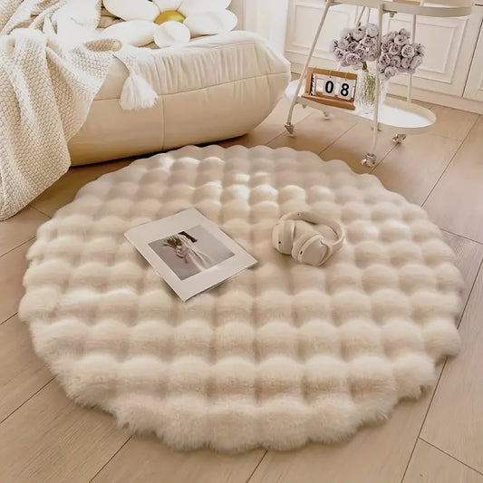Faux Fur Round Rug – Soft Cozy Area Rug for Home Office Decor