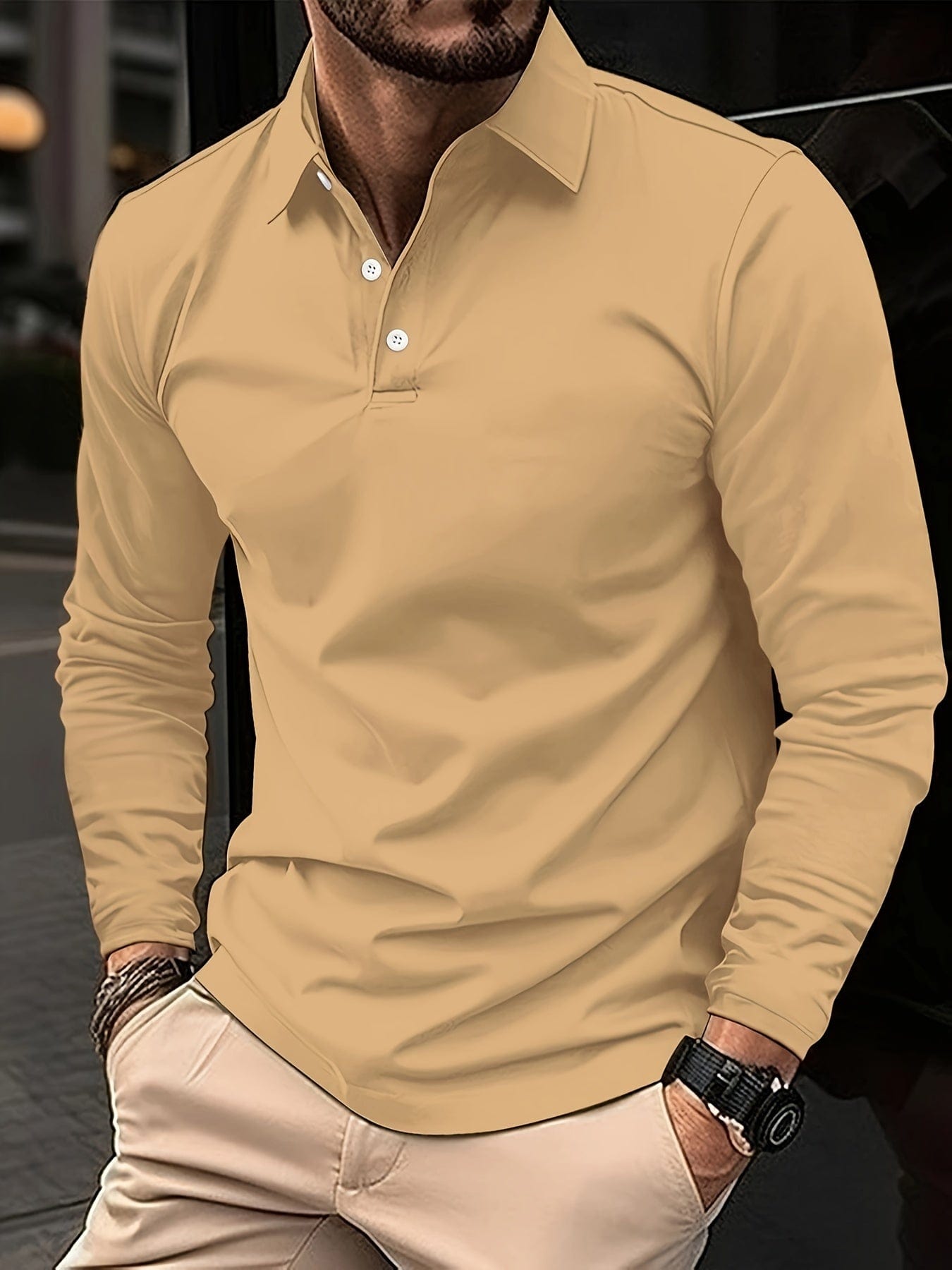 Men's Long Sleeve Polo Shirt – Stylish Casual Top for Work and Play