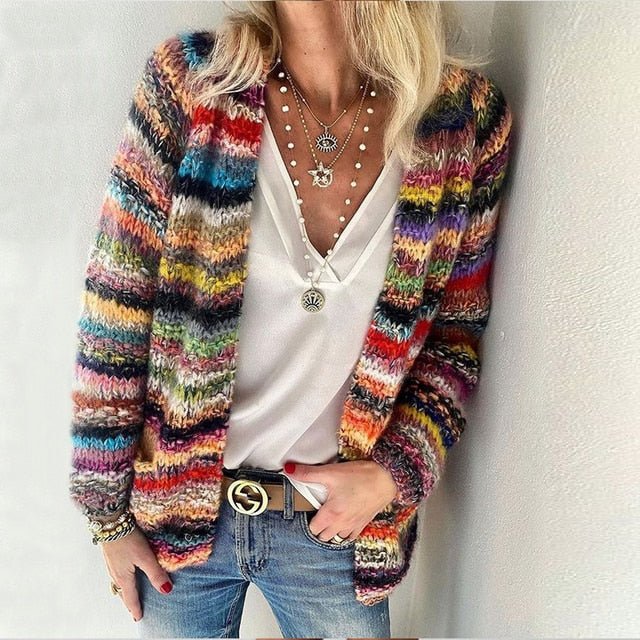 Multicolored Cardigan Women – Cozy Knit Sweater for Casual Wear