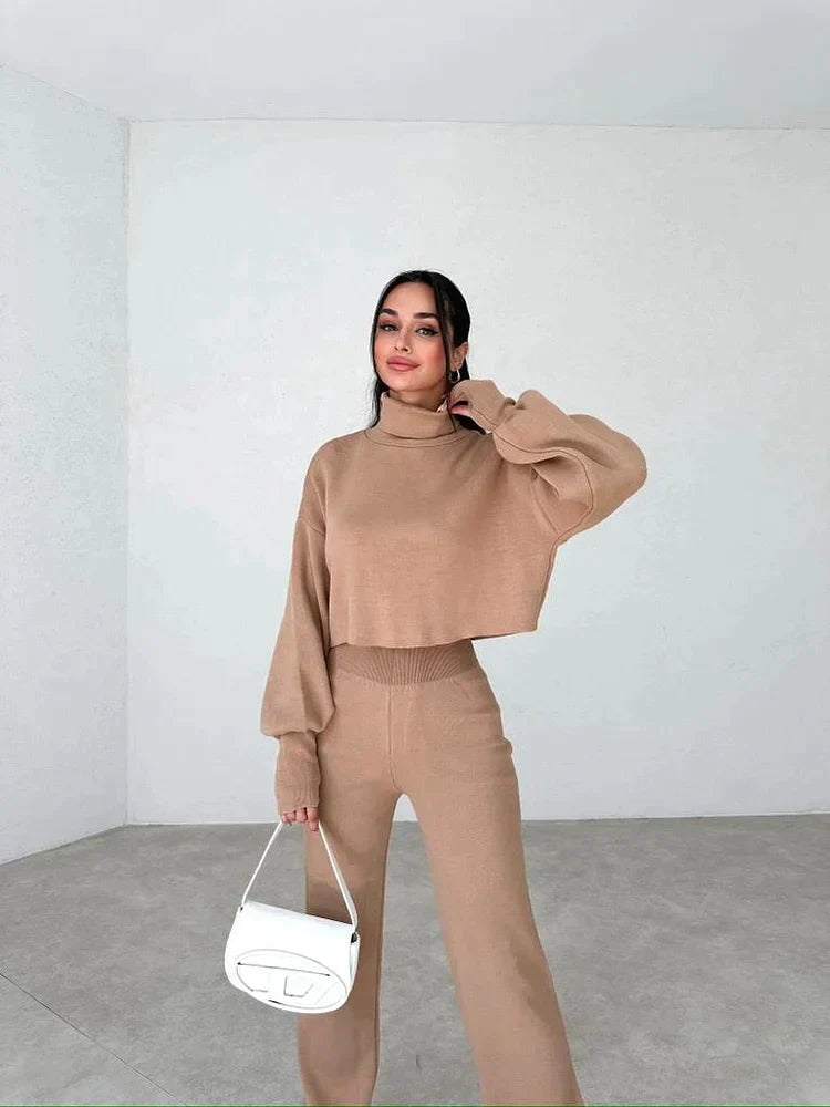 Knitted Turtleneck Jumpsuit – Women's Stylish Knitwear for Casual or Dressy Occasions