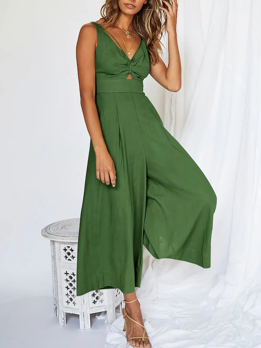 High-Waisted Jumpsuit – V-Neck Elegant Women's Outfit