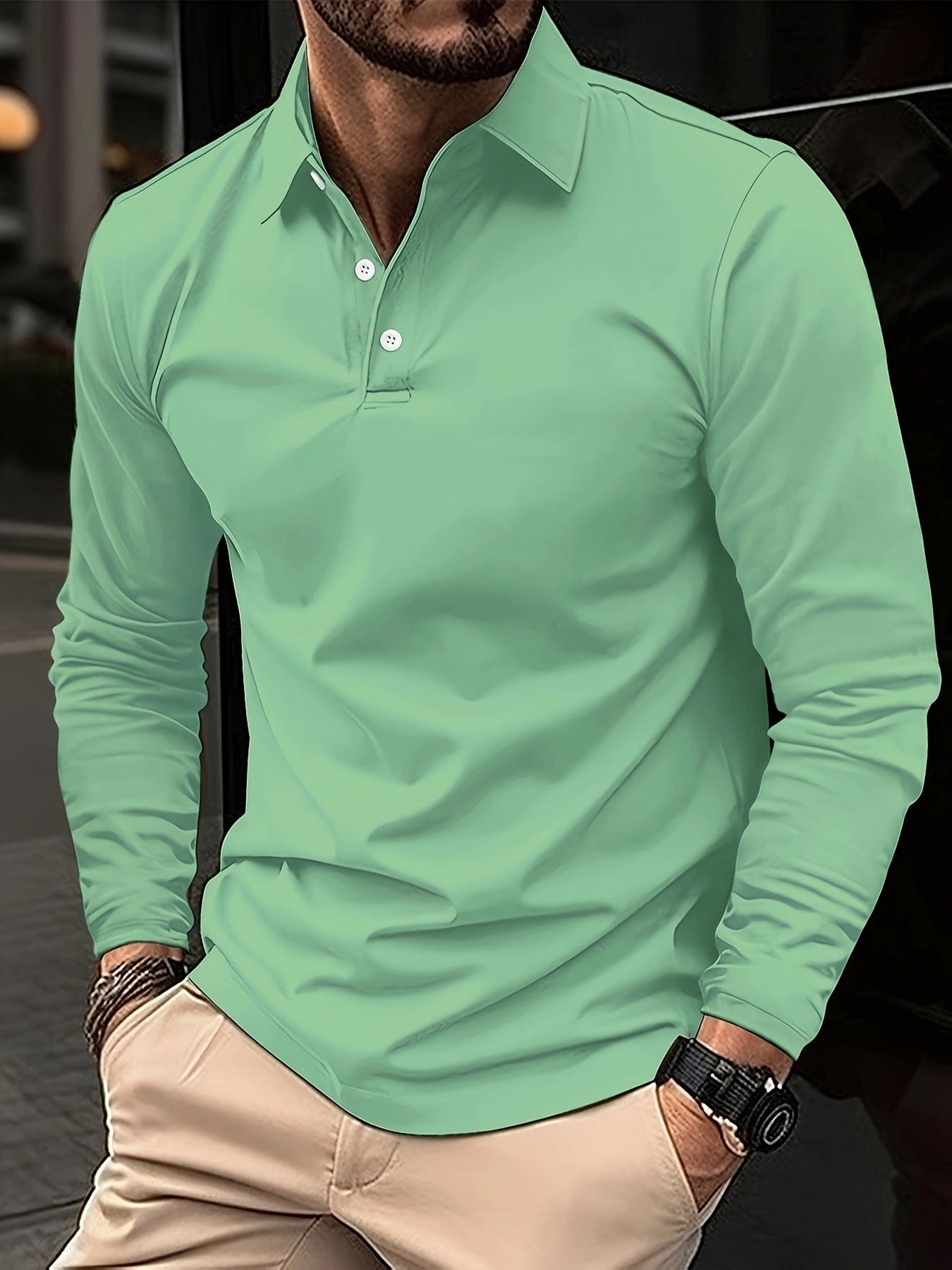 Men's Long Sleeve Polo Shirt – Stylish Casual Top for Work and Play