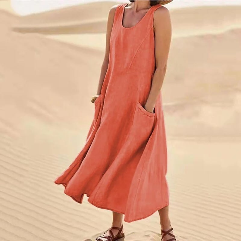 Women's Sleeveless Cotton Dress with Pockets – Casual Chic Summer Dress