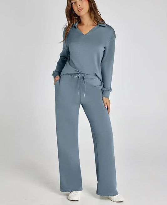 Casual Long Sleeve Set Women – Stylish 2-Piece Lounge Outfit