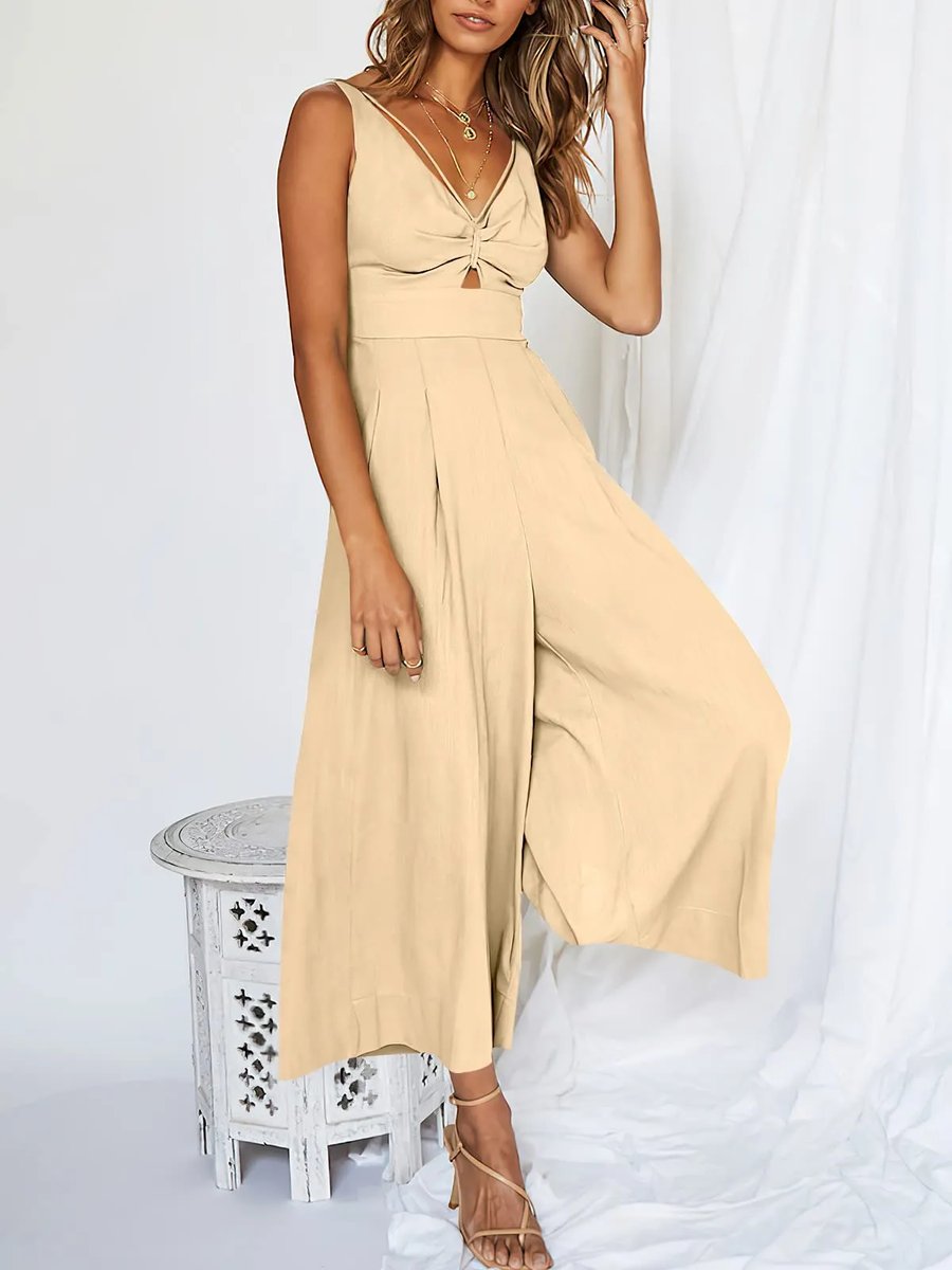 High-Waisted Jumpsuit – V-Neck Elegant Women's Outfit