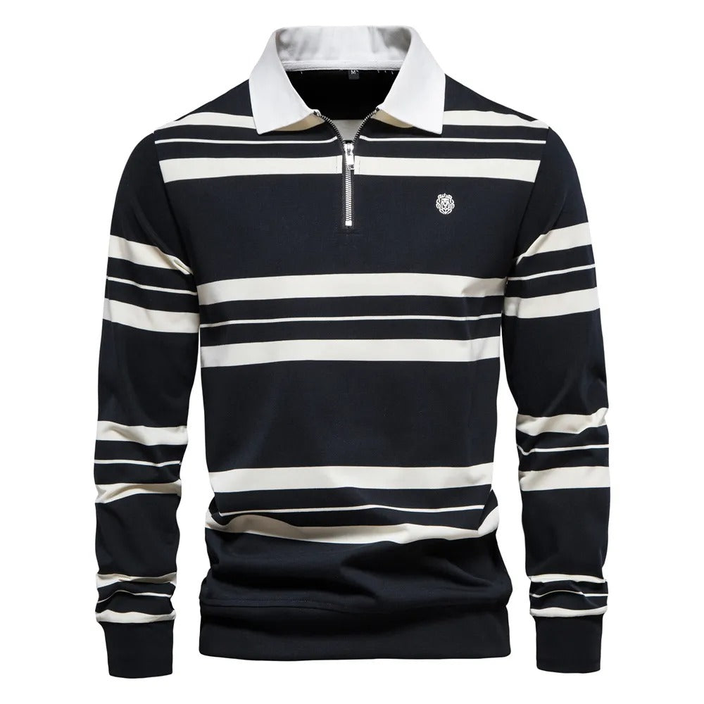 Men's Striped Long Sleeve Polo – Casual Cotton Shirt for Everyday Wear