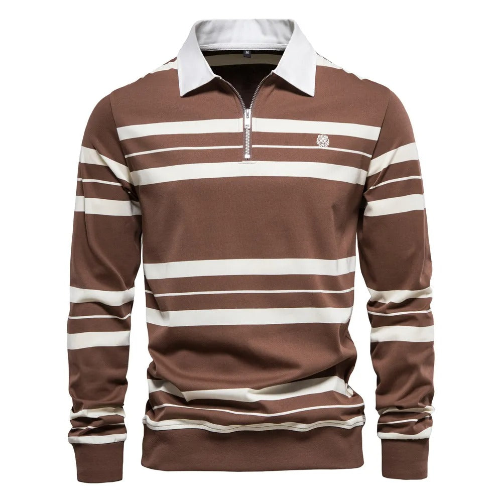 Men's Striped Long Sleeve Polo – Casual Cotton Shirt for Everyday Wear