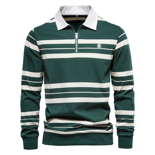 Men's Striped Long Sleeve Polo – Casual Cotton Shirt for Everyday Wear