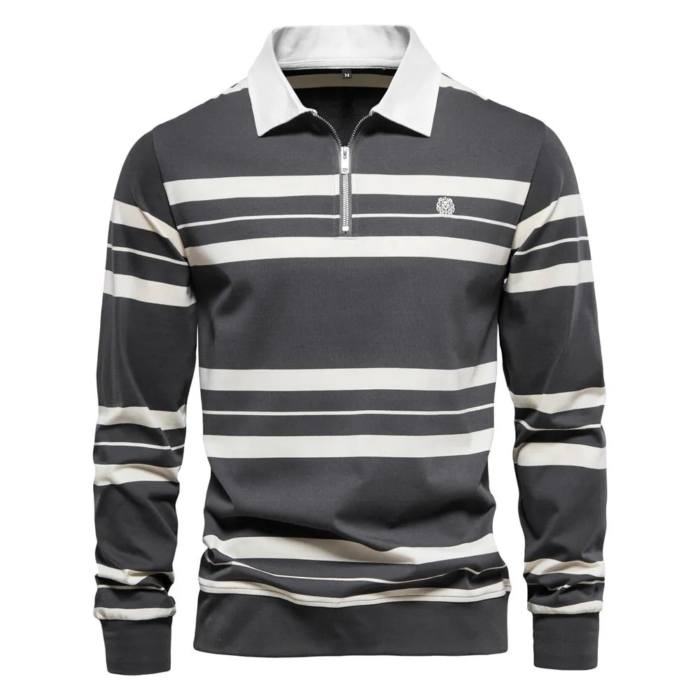 Men's Striped Long Sleeve Polo – Casual Cotton Shirt for Everyday Wear