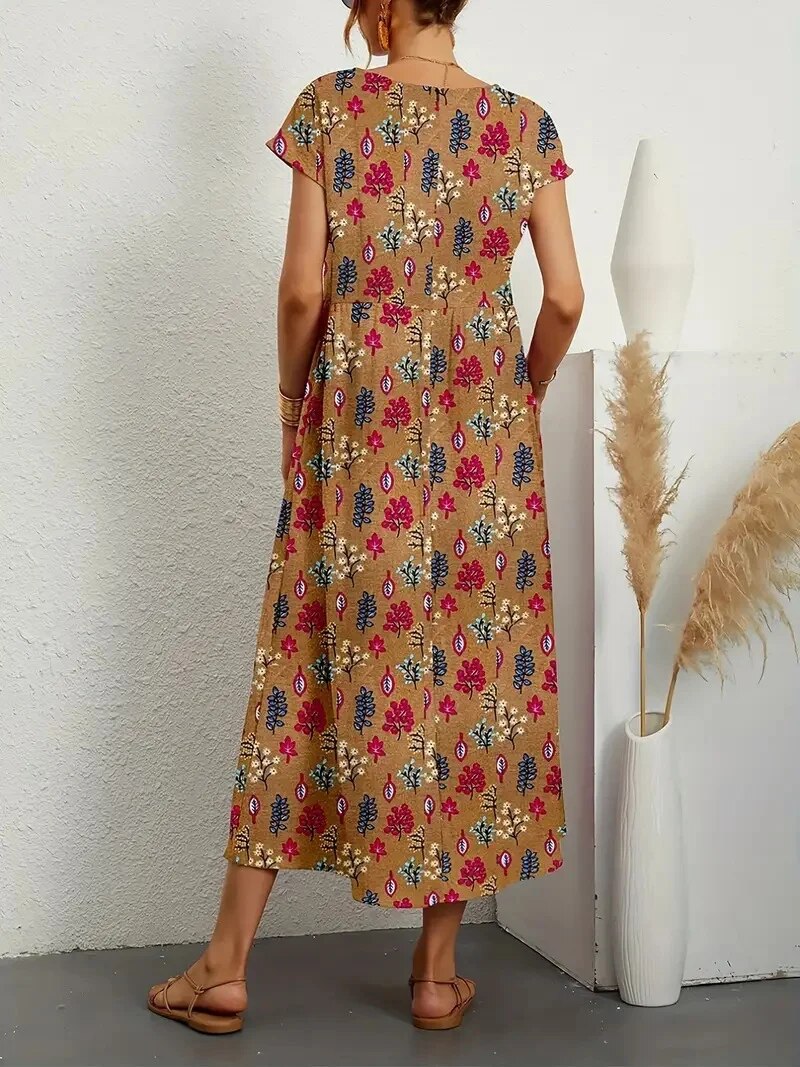 Floral Dress Women – Elegant Summer Midi Dress with Sleeves