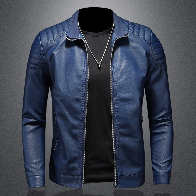 Leather Jacket Men – Stand-Up Collar Stylish Outerwear