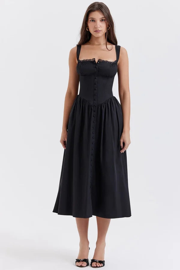 Black Midi Sun Dress – Elegant Summer Dress for Women