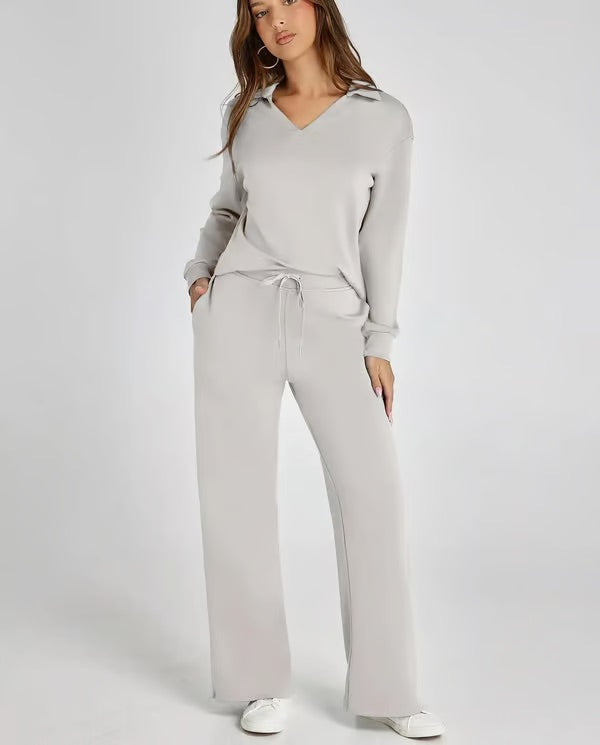 Casual Long Sleeve Set Women – Stylish 2-Piece Lounge Outfit