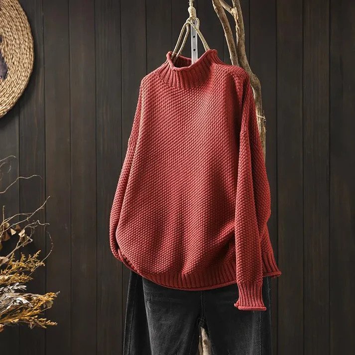 Knitted Turtleneck Sweater Women – Cozy Chunky Knit Pullover for Fall