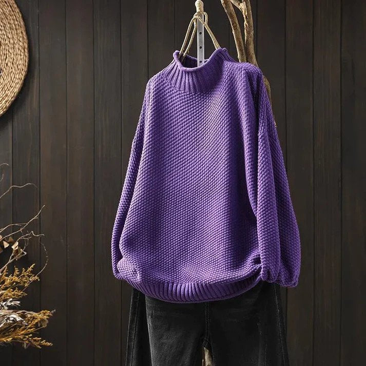 Knitted Turtleneck Sweater Women – Cozy Chunky Knit Pullover for Fall