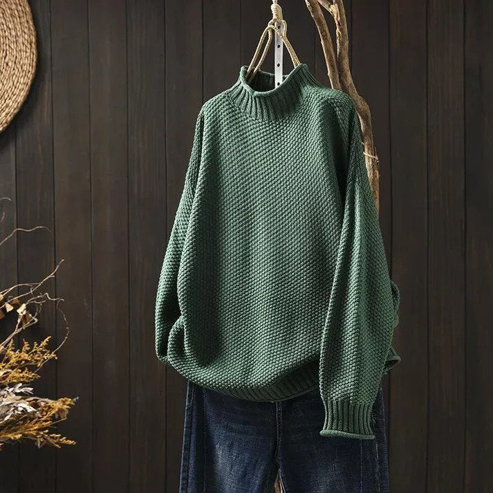 Knitted Turtleneck Sweater Women – Cozy Chunky Knit Pullover for Fall