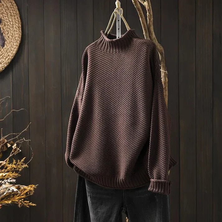 Knitted Turtleneck Sweater Women – Cozy Chunky Knit Pullover for Fall