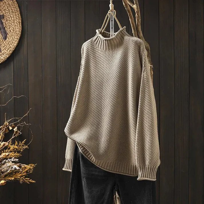 Knitted Turtleneck Sweater Women – Cozy Chunky Knit Pullover for Fall