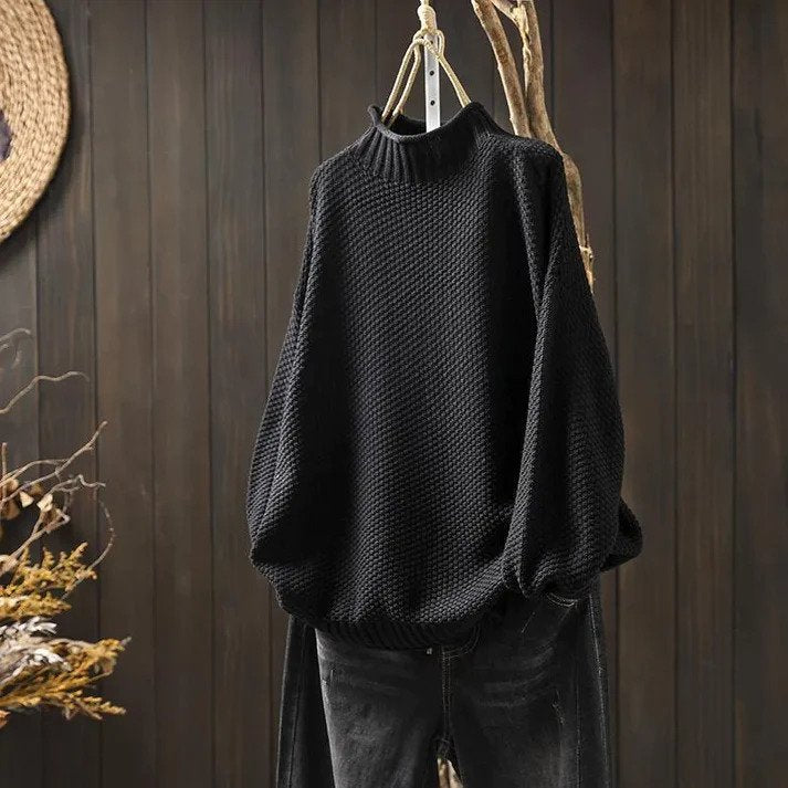 Knitted Turtleneck Sweater Women – Cozy Chunky Knit Pullover for Fall