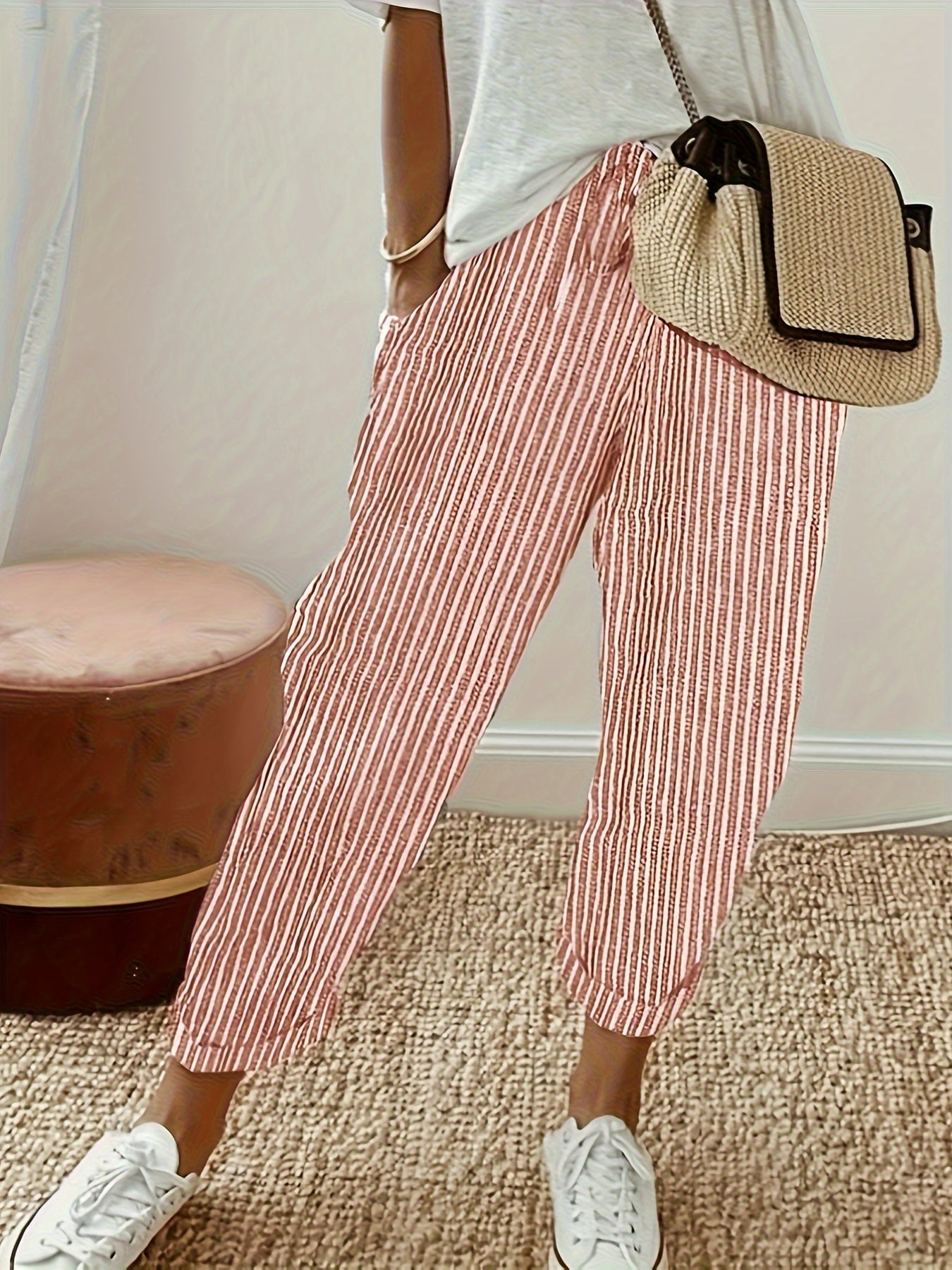 Summer Pants Women – Striped Lightweight Casual Trousers