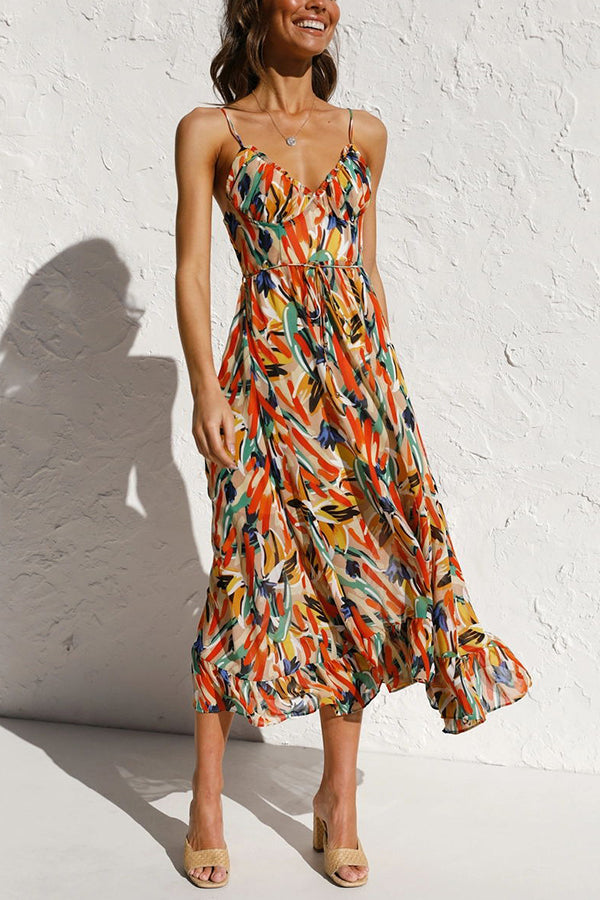 Colorful Midi Dress for Women – Elegant Casual Dress with Vibrant Print