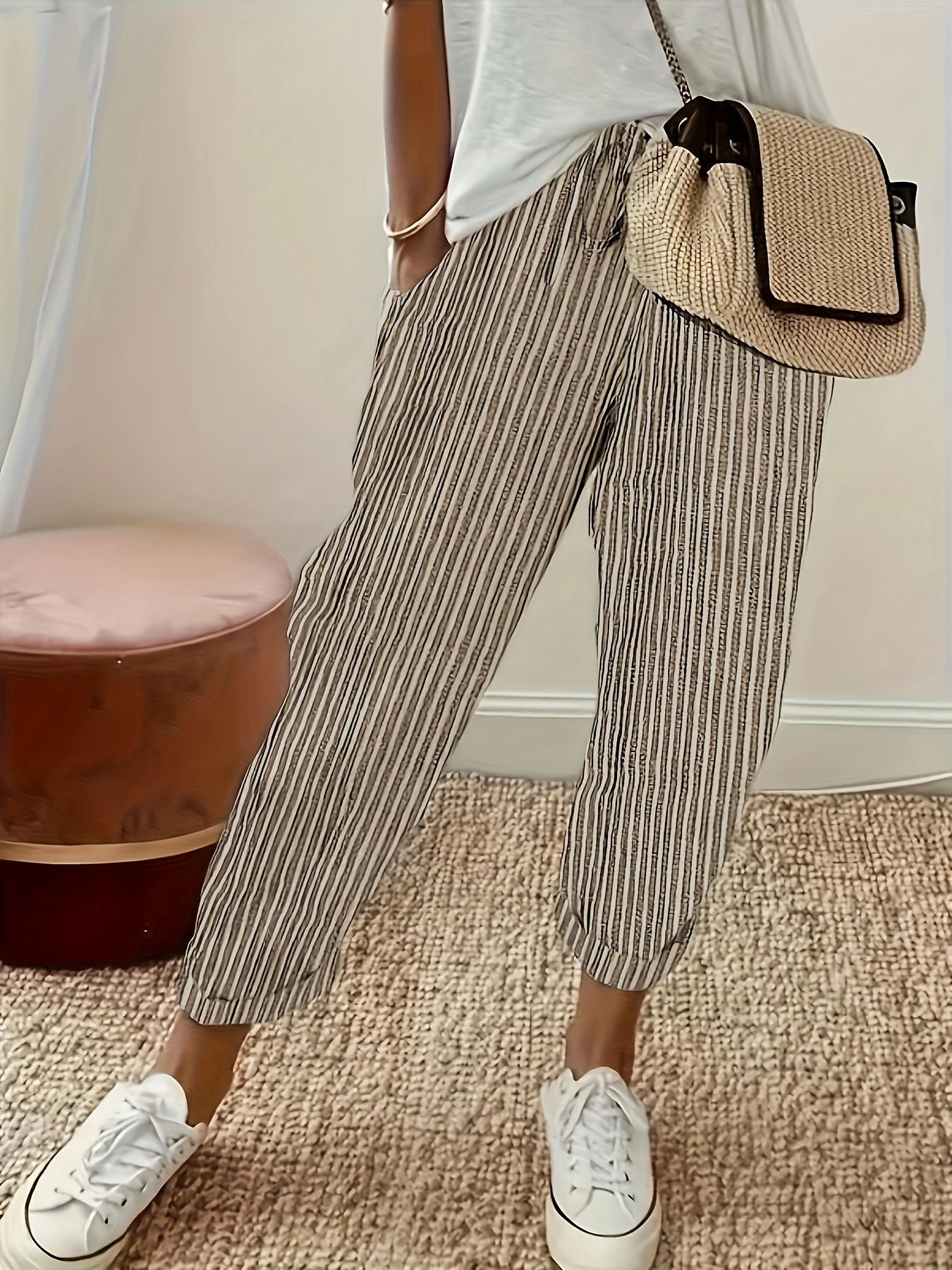 Summer Pants Women – Striped Lightweight Casual Trousers