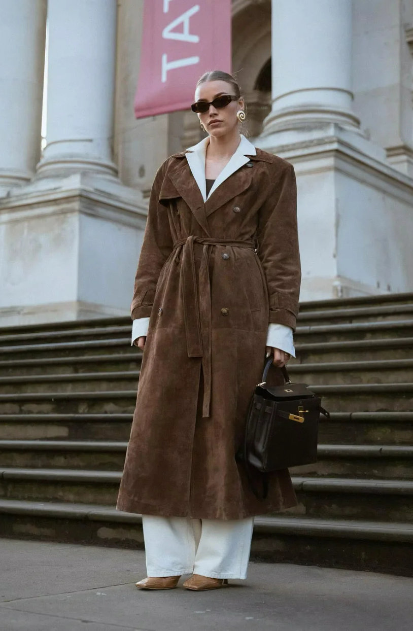 Suede Trench Coat Women – Stylish Long Jacket for Fall Fashion