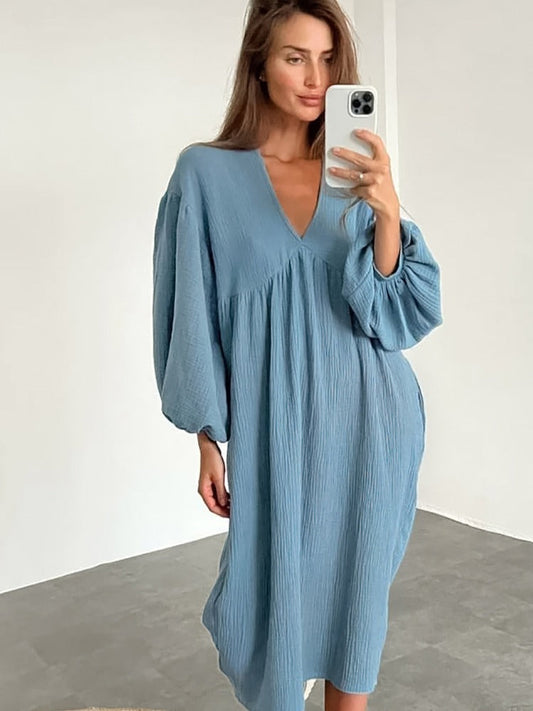 Casual Women's Dress – Elegant Summer Midi Dress with Sleeves