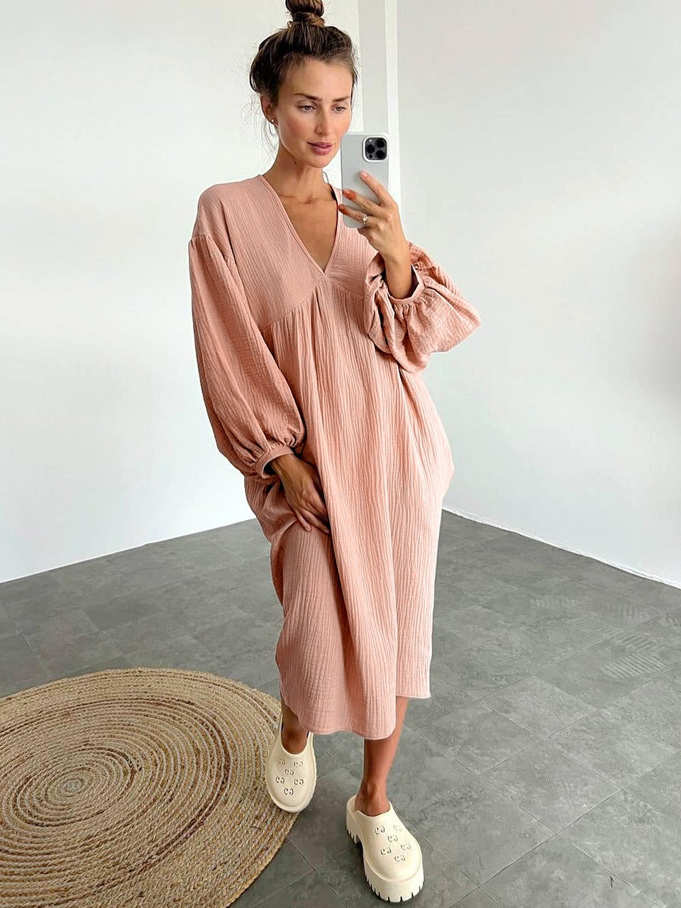 Casual Women's Dress – Elegant Summer Midi Dress with Sleeves