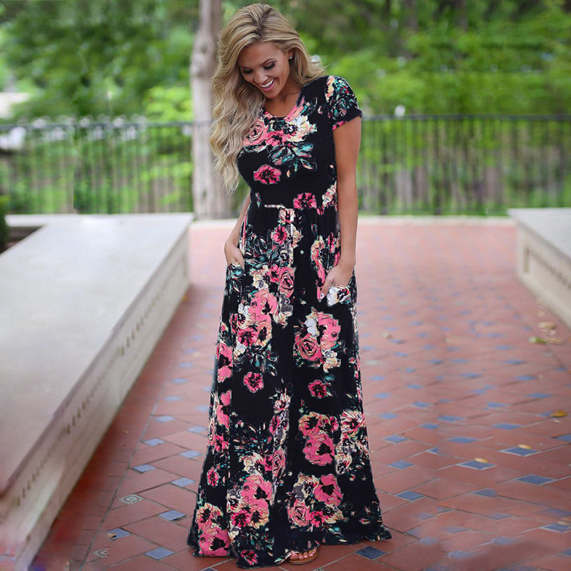 Maxi Dress Women – Elegant Floral Print Sleeveless Summer Gown